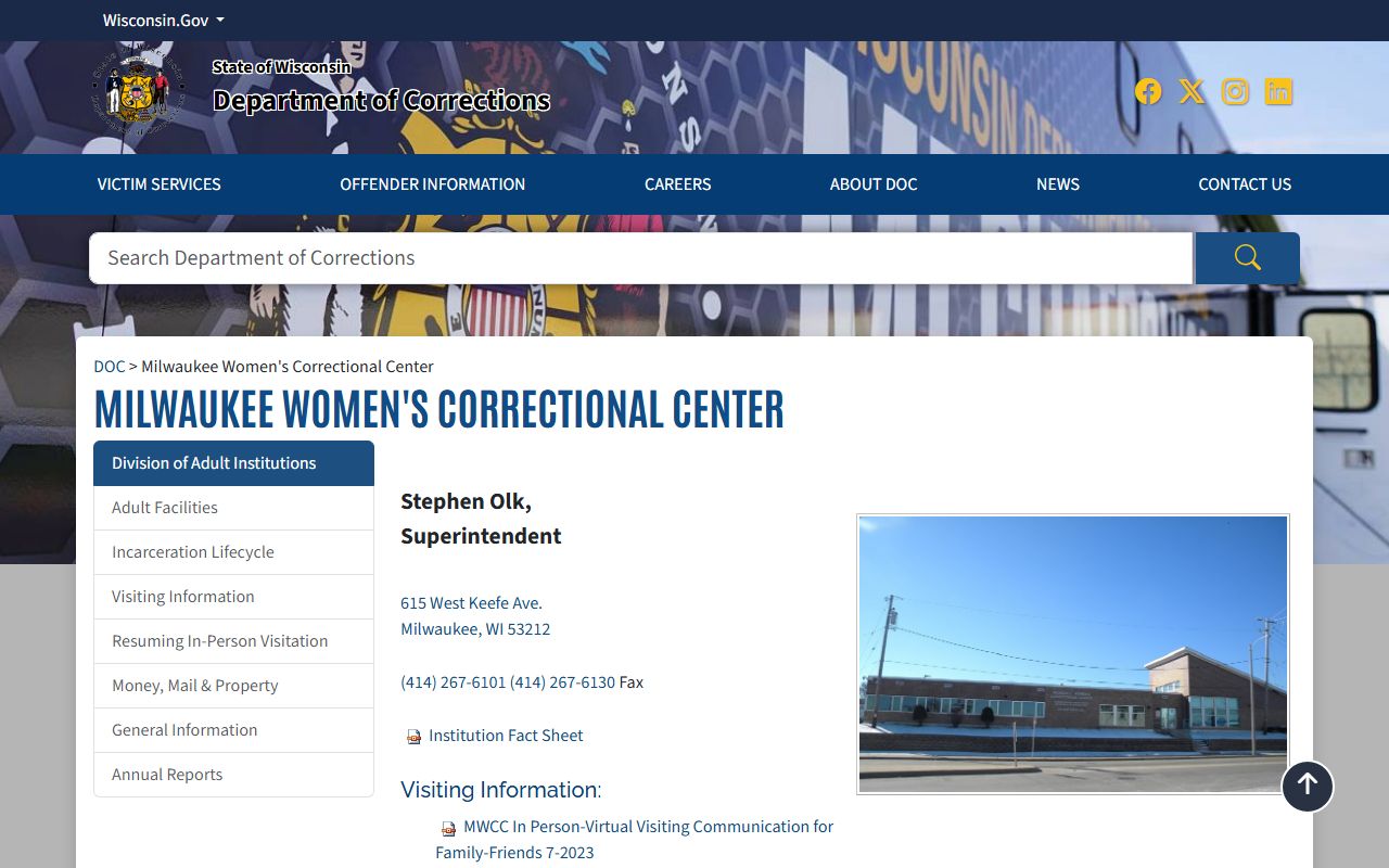 Milwaukee Women's Correctional Center DOC inmate search and facility information